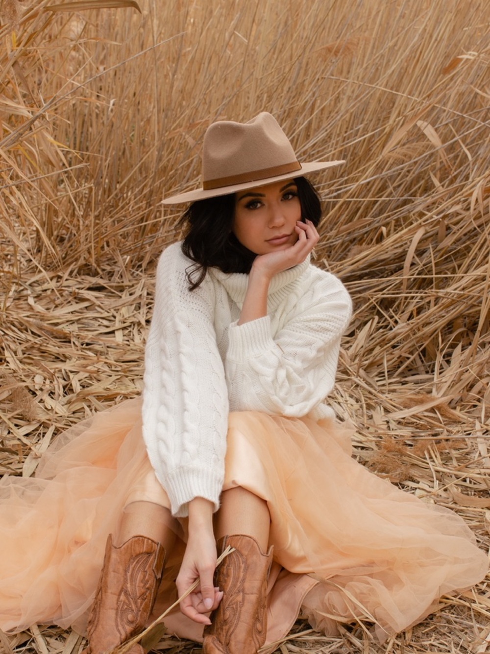 Wide Brim Tan Rancher Hat with Brown Band